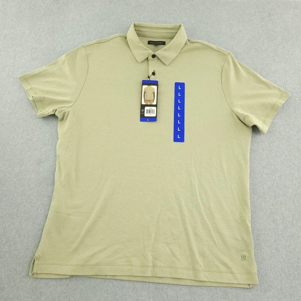 Banana Republic Polo Shirt Mens L Green Solid Luxe Touch Cotton Casual Top